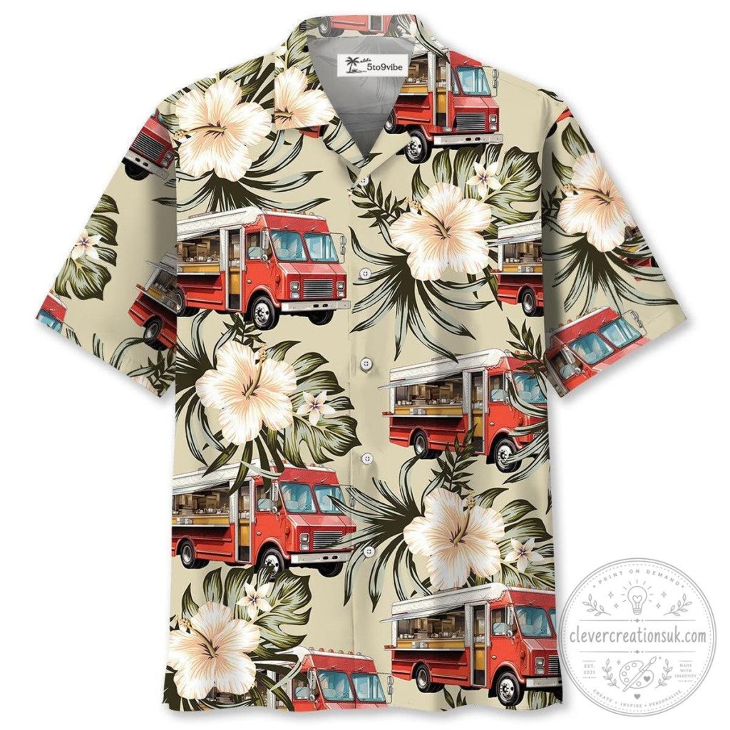 Vintage Red Food Truck Tropical Hibiscus Hawaiian Shirt