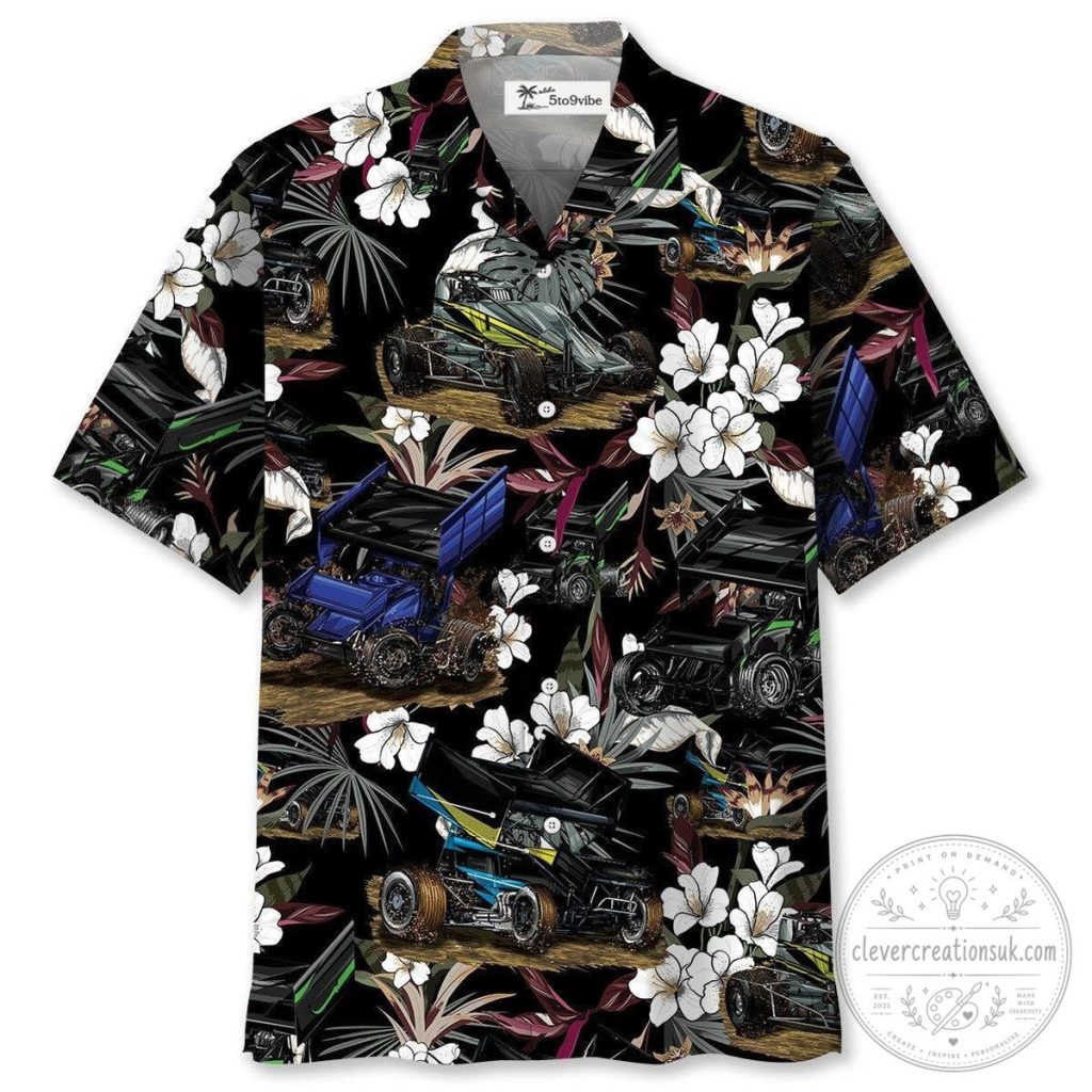 Sprint Car Racing Black Hawaiian Shirt for Men