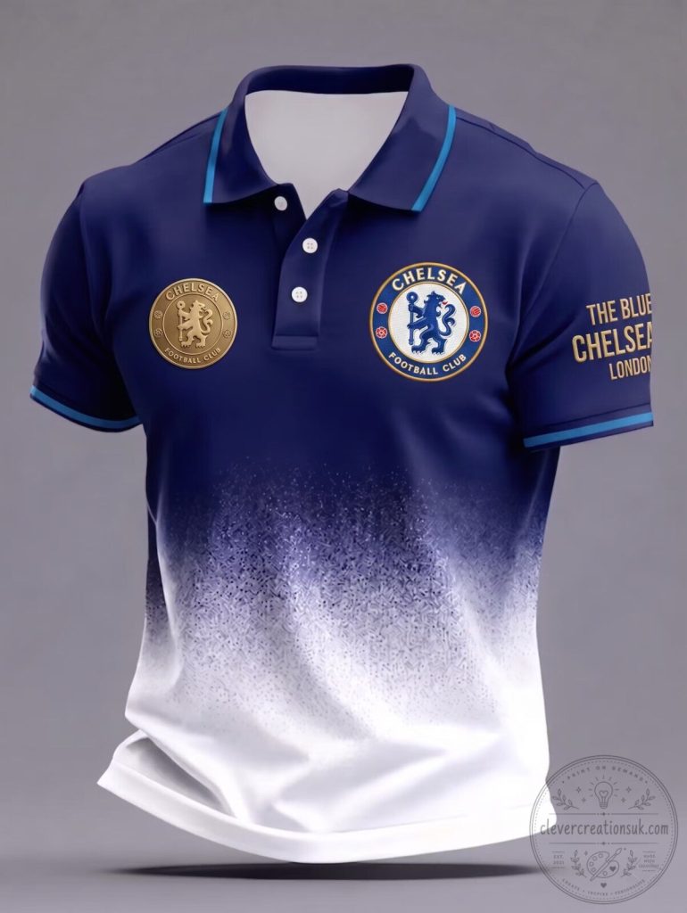 Chelsea Football Club Gradient Blue and White Polo Shirt for Men