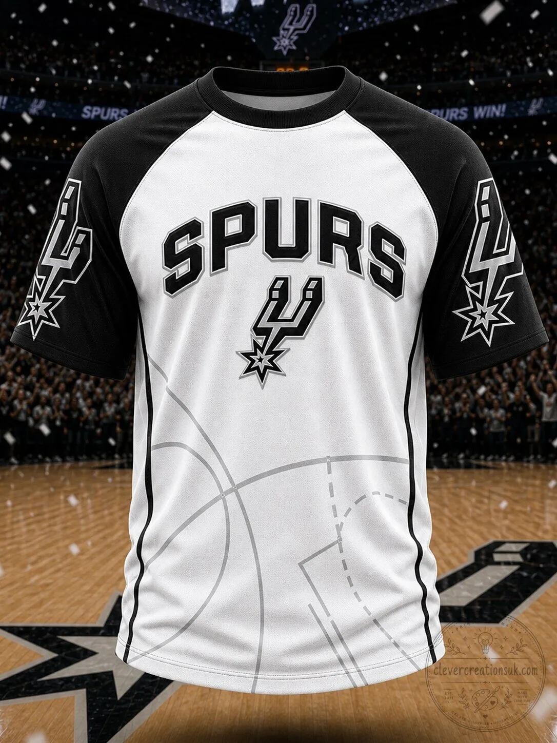 Spurs Basketball Team White and Black Raglan Short-Sleeve T-Shirt