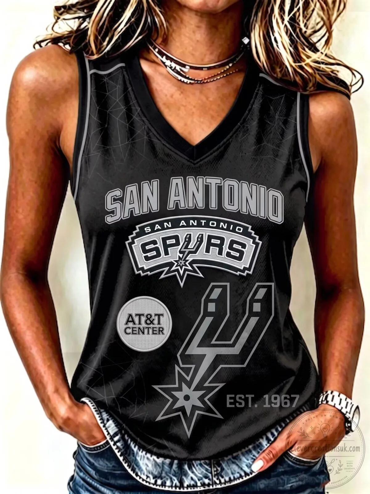 San Antonio Spurs Basketball Fan V-Neck Tank Top