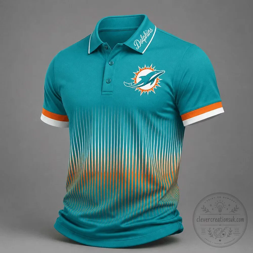Miami Dolphins Football Polo Shirt for Men, Teal and Orange Team Fan Apparel