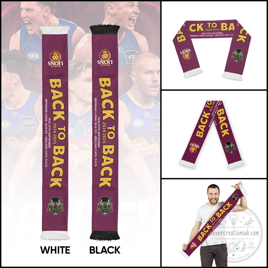 Brisbane Lions Back to Back Premiers 2024 2025 AFL Football Scarf
