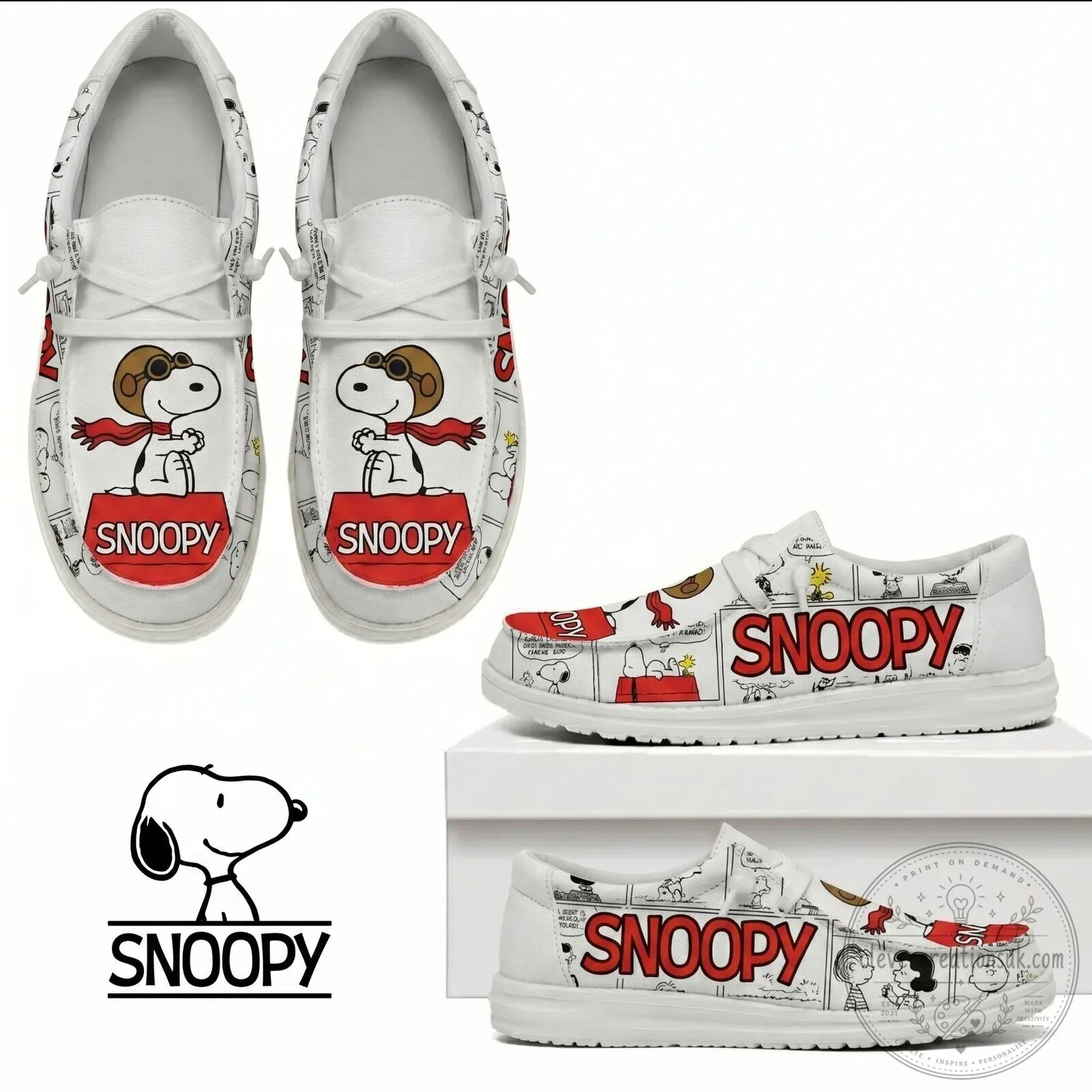Snoopy Flying Ace Cartoon Comic Strip Slip-On Shoes