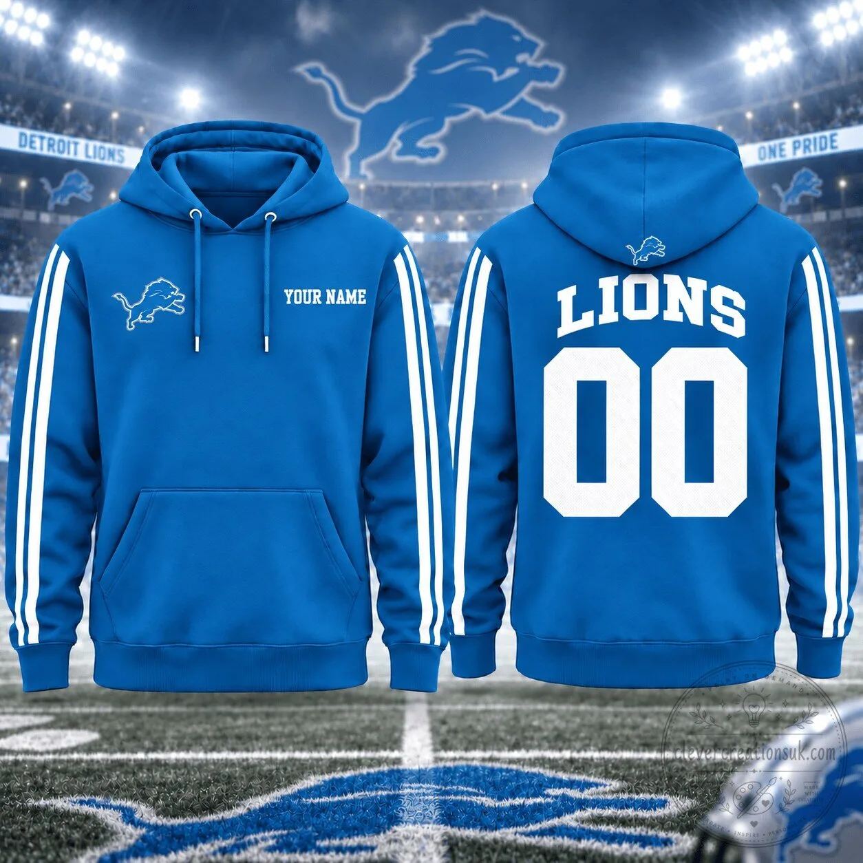 Detroit Lions Personalized Name And Number Football Fan Hoodie