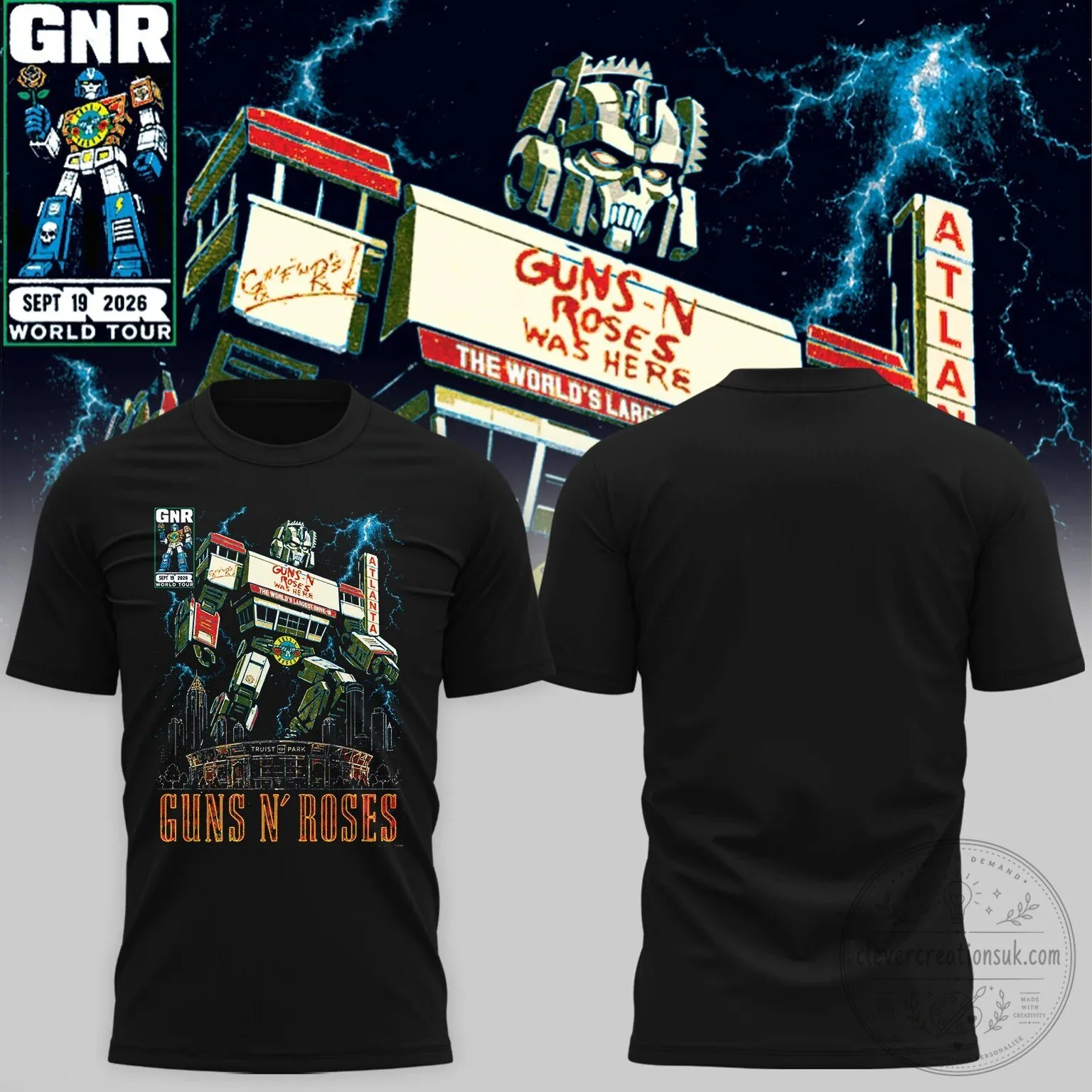 Robot Graphic T-Shirt for Guns N' Roses 2026 World Tour at Truist Park Atlanta