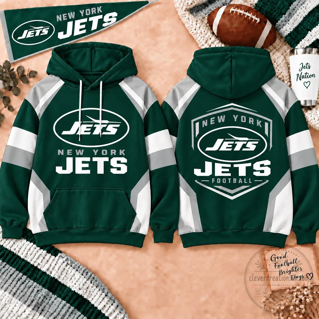 New York Jets Football Team Shield Color Block Hoodie