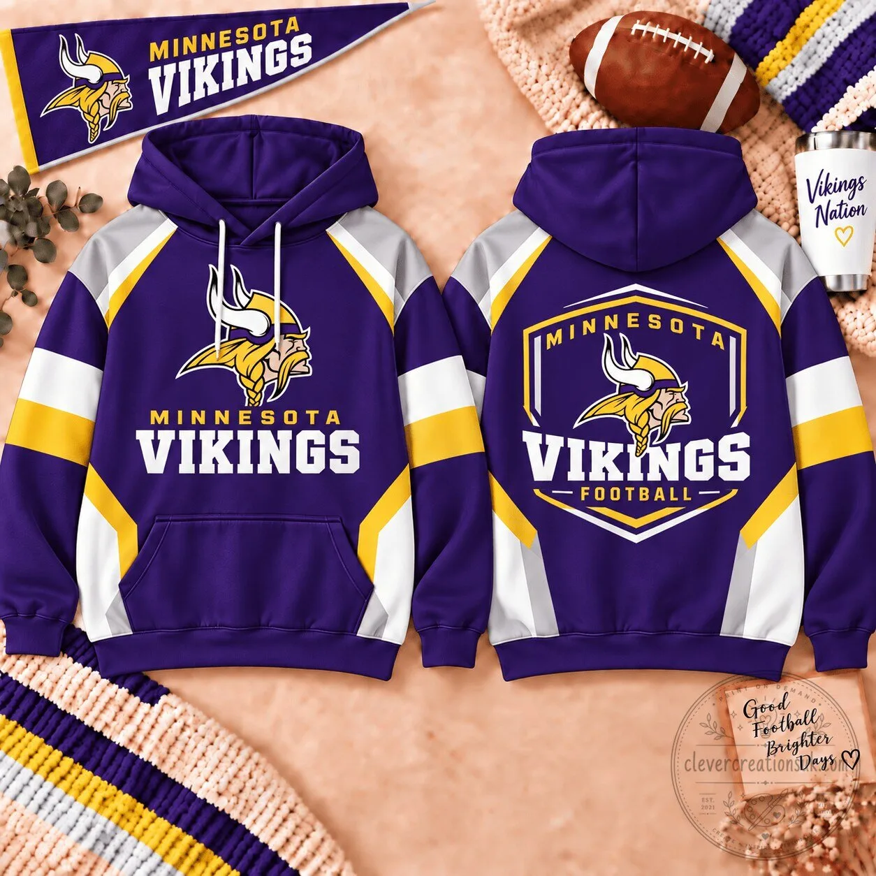 Minnesota Vikings National Football League Team Shield Color Block Hoodie