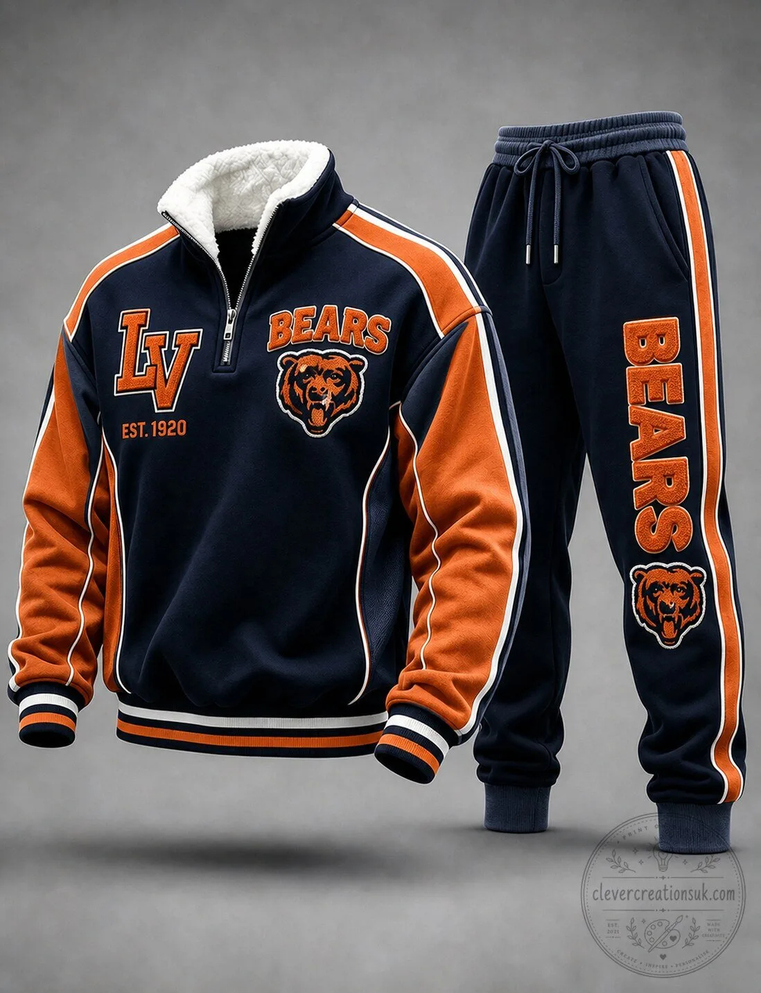 Chicago Bears Quarter-Zip Sherpa Fleece Sweatshirt and Joggers Tracksuit Set