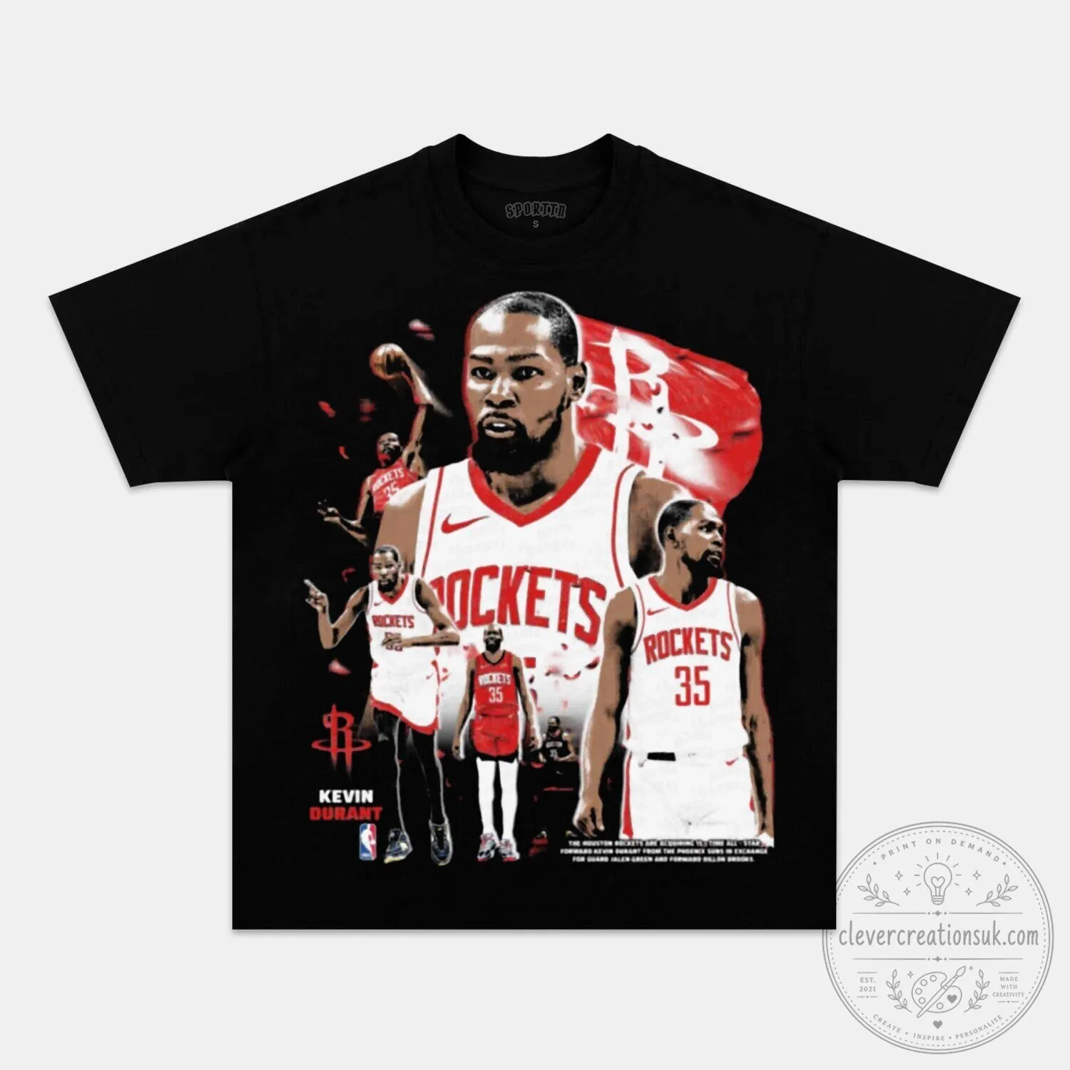 Kevin Durant Houston Rockets Basketball Player Graphic Design Black T-Shirt