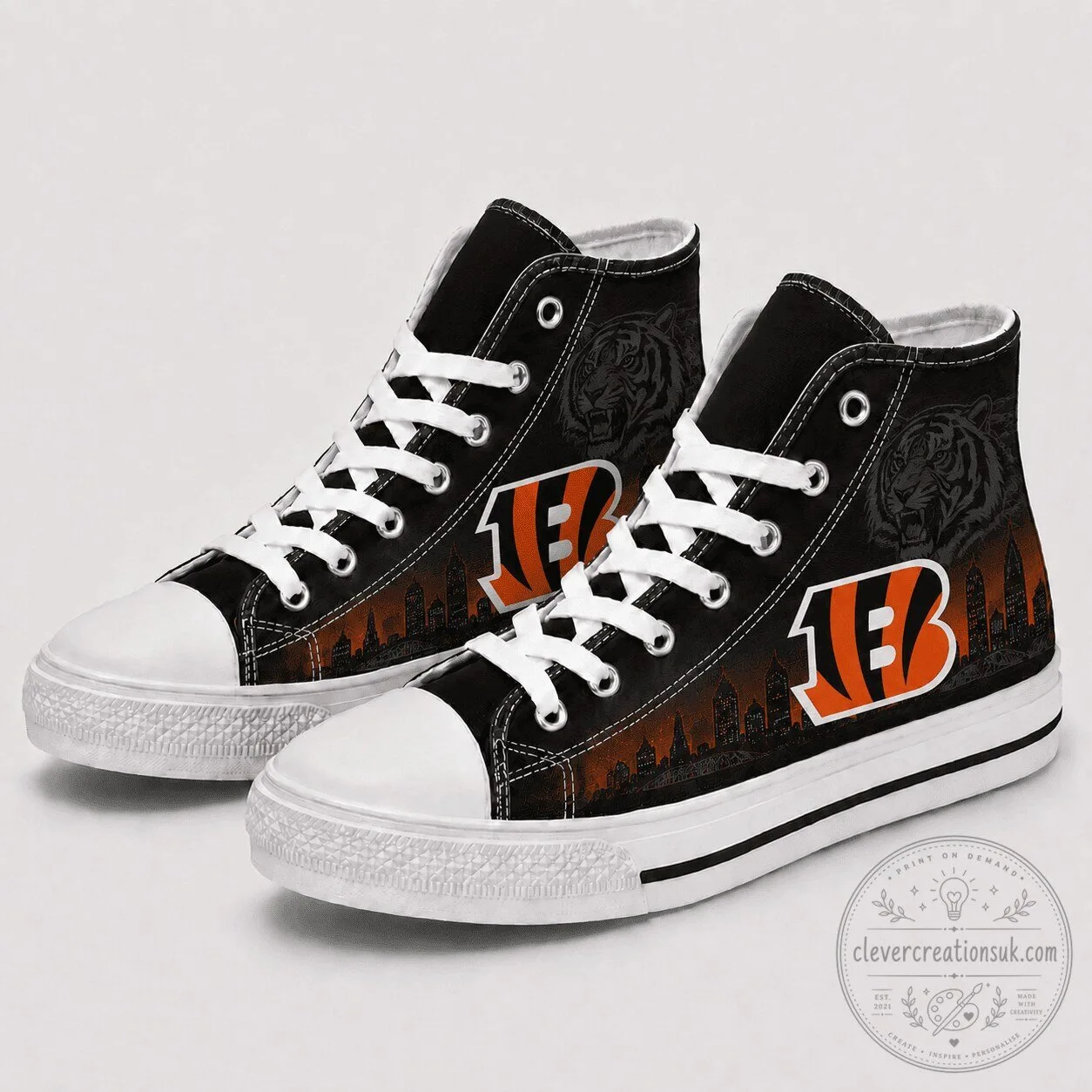 High Top Canvas Sneakers featuring Cincinnati Bengals Design