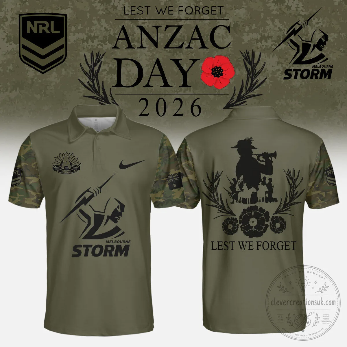 Lest We Forget Polo Shirt for Anzac Day - Melbourne Storm Edition