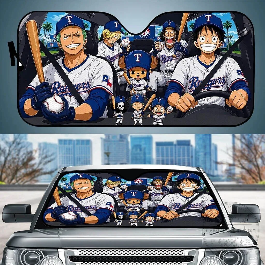 Texas Rangers Baseball One Piece Anime Car Sunshade Windshield Cover