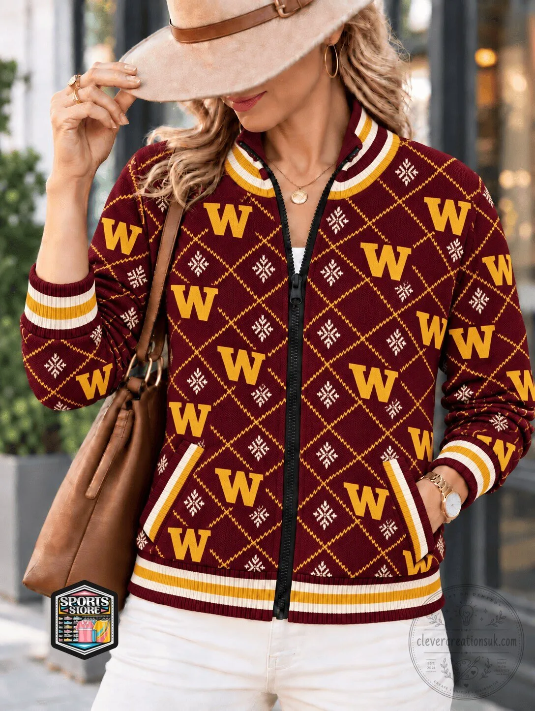Washington Commanders Football Team Patterned Full-Zip Bomber Jacket