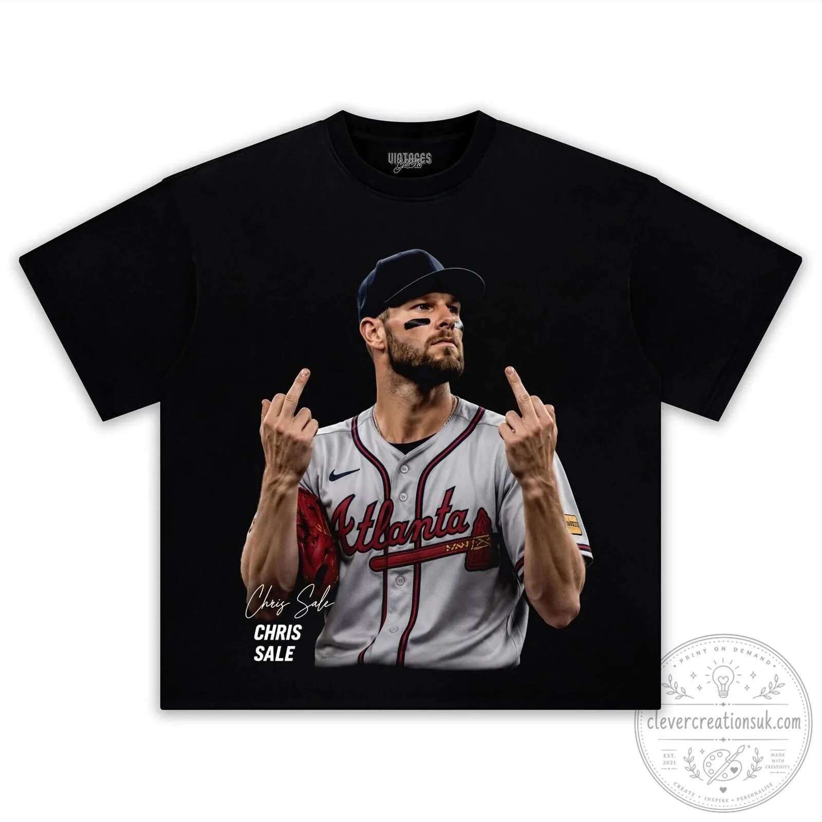 Chris Sale Middle Finger Baseball Player Black Graphic T-Shirt