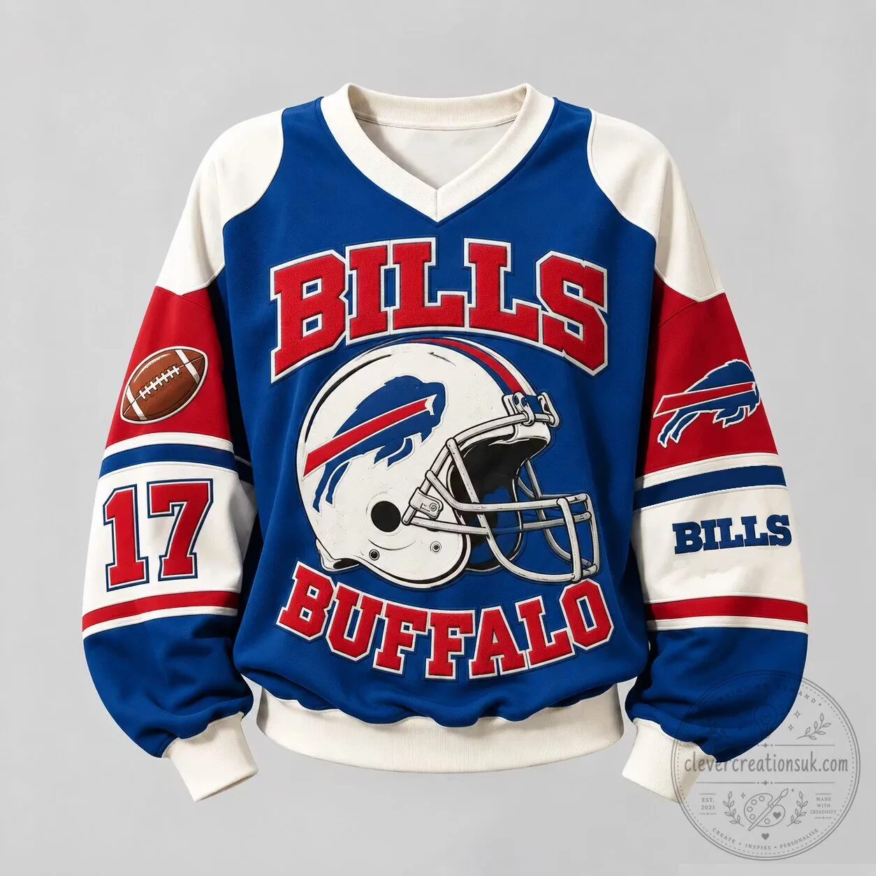 Buffalo Bills Football Helmet Graphic Print V-Neck Sweatshirt