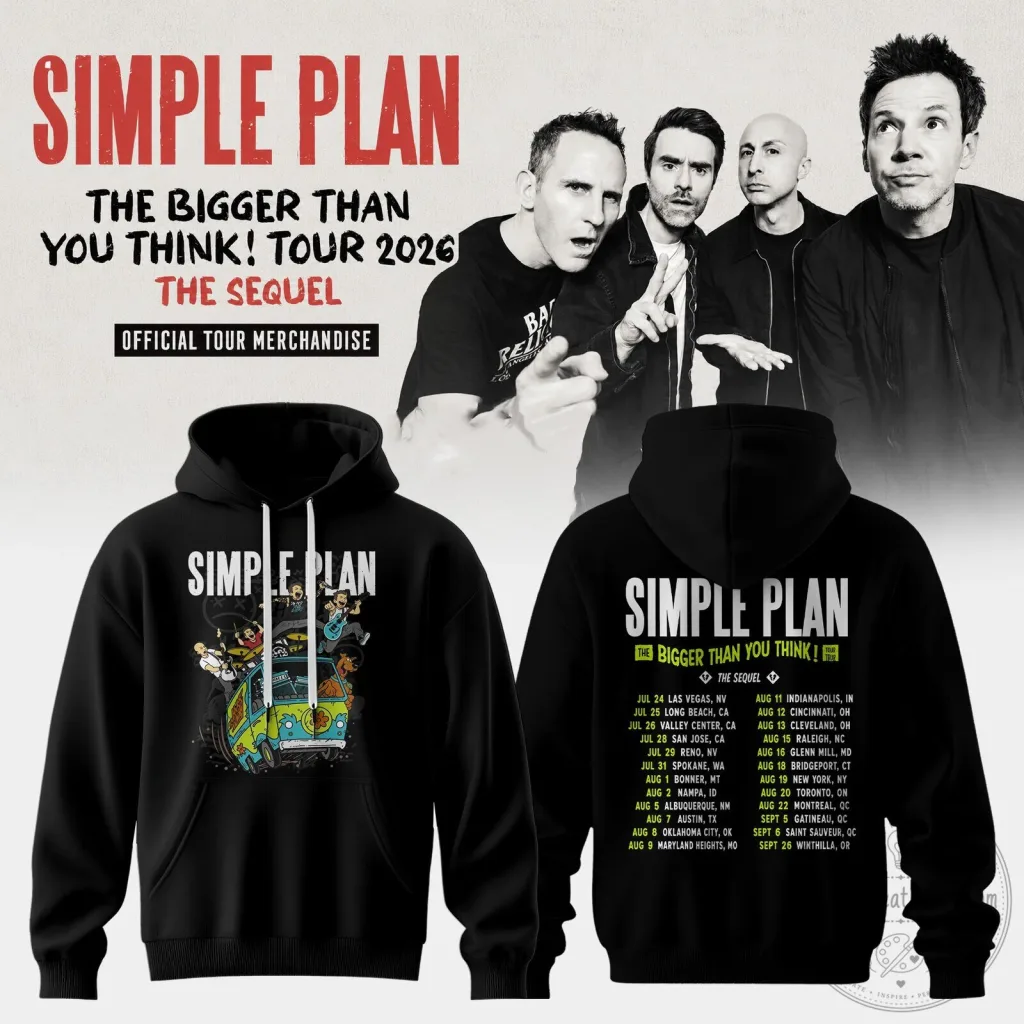 2026 Black Pullover Hoodie for Simple Plan’s Bigger Than You Think Tour