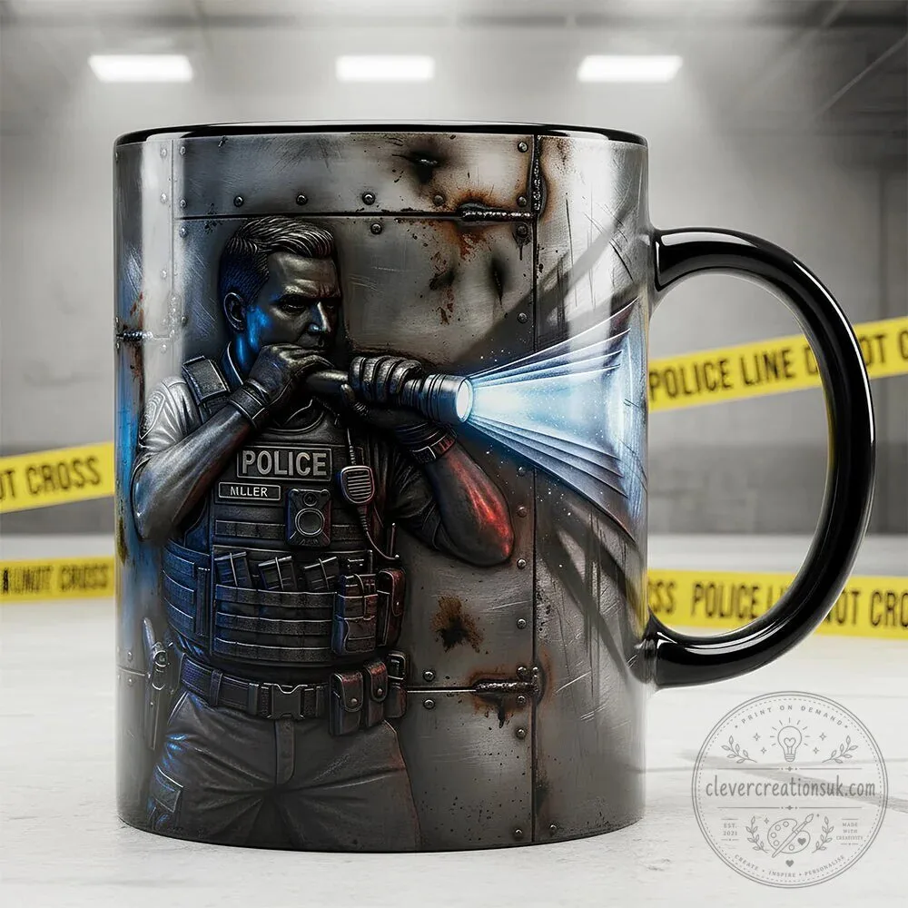 Police Officer with Flashlight Thin Blue Line Tribute Coffee Mug