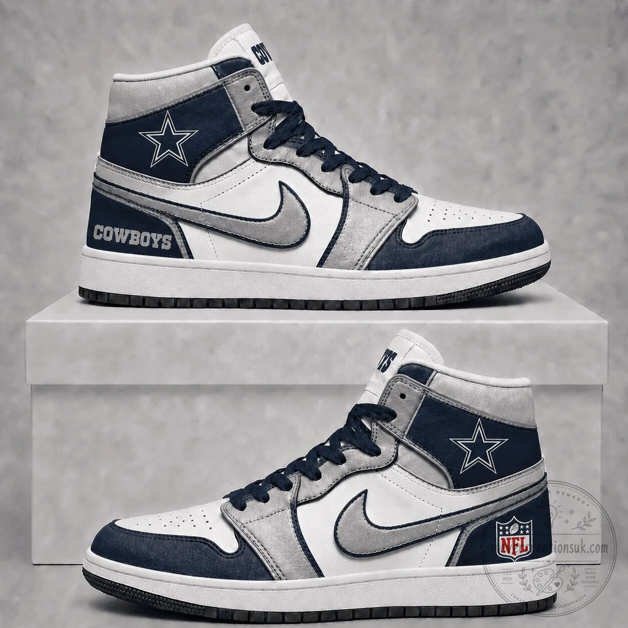 Dallas Cowboys Air Jordan 1 High Top Sneakers NFL Football Team Fan Shoes