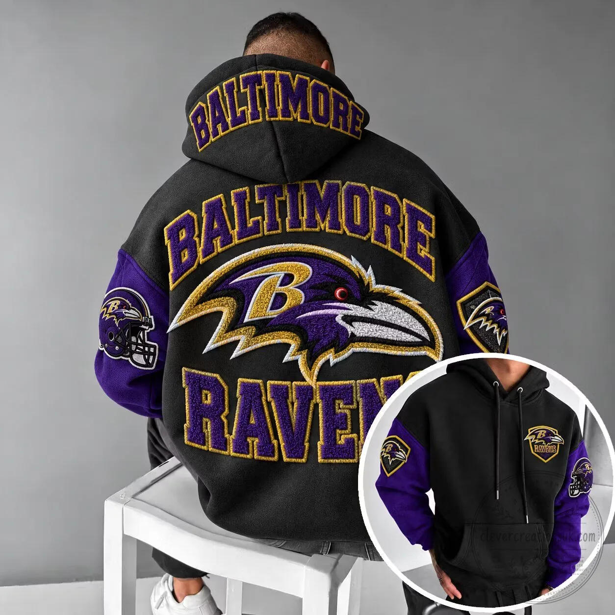 Black and Purple Hoodie featuring the Baltimore Ravens NFL Team Logo