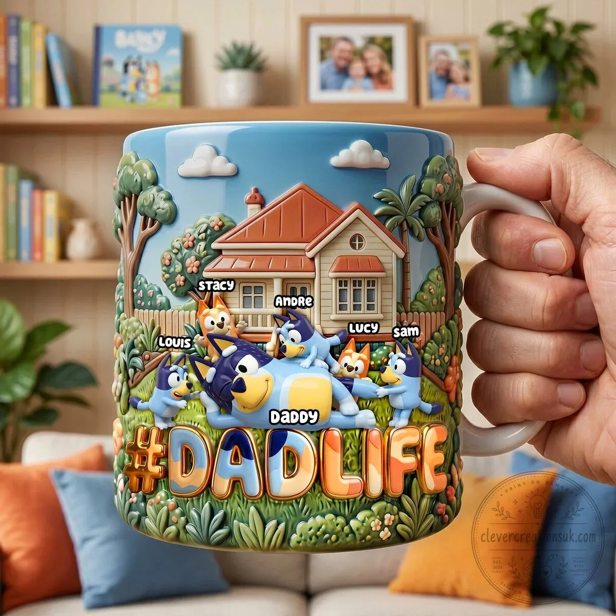 Bluey Dad Life Personalized Mug, Custom Family Name Father's Day Gift