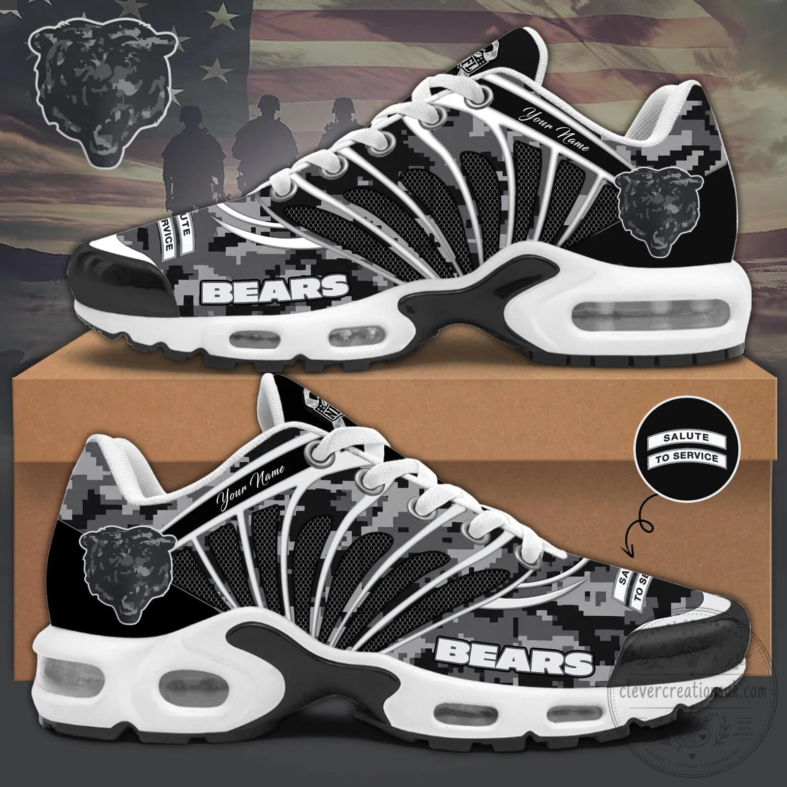 Chicago Bears Salute To Service Custom Name Camouflage Running Shoes