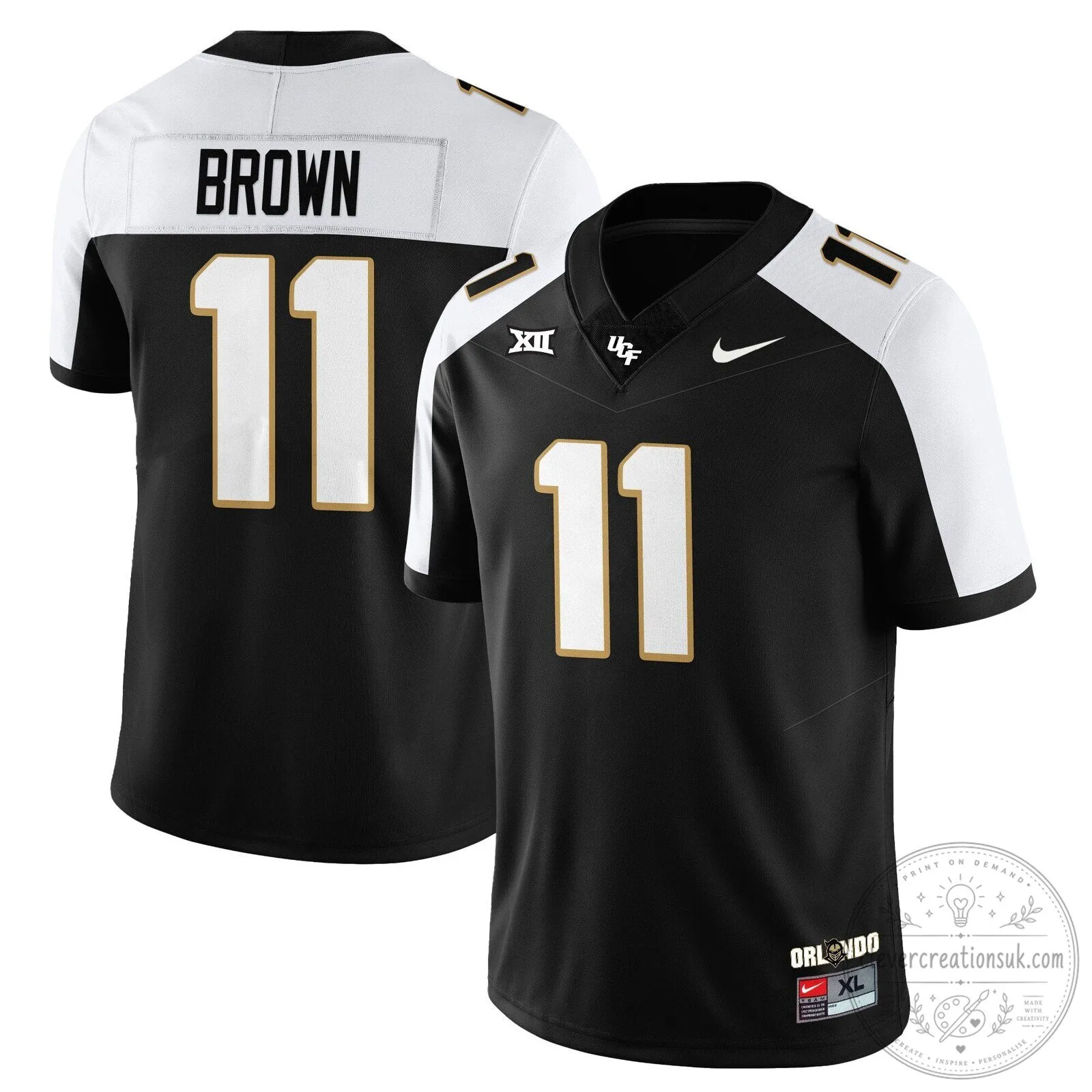 UCF Football Black Number 11 Brown Player Replica Football Jersey