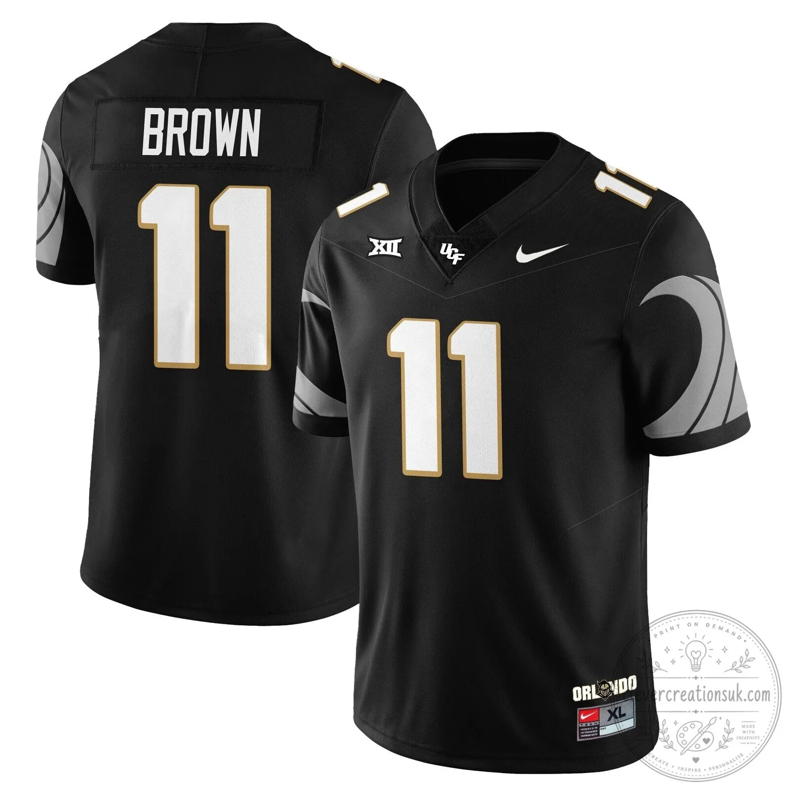 UCF Football Black Number 11 Brown Player Replica Football Jersey 42 UCF Football Black Number 11 Brown Player Replica Football Jersey