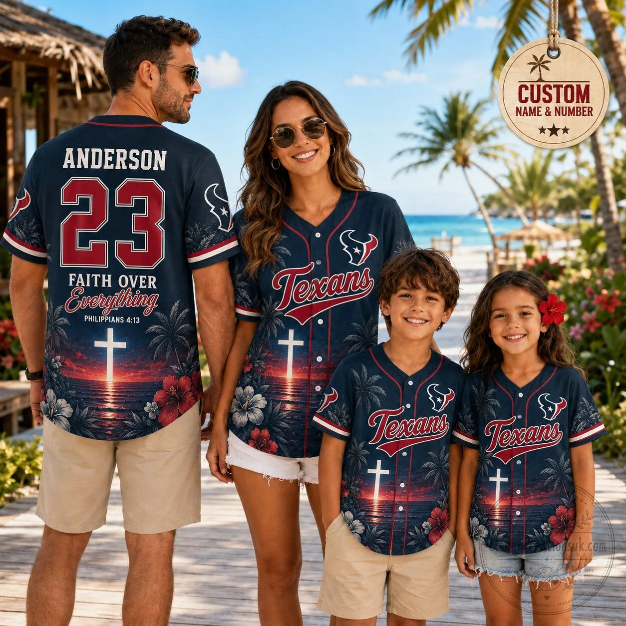 Houston Texans Football Team Sunset Beach Custom Name and Number Baseball Jersey