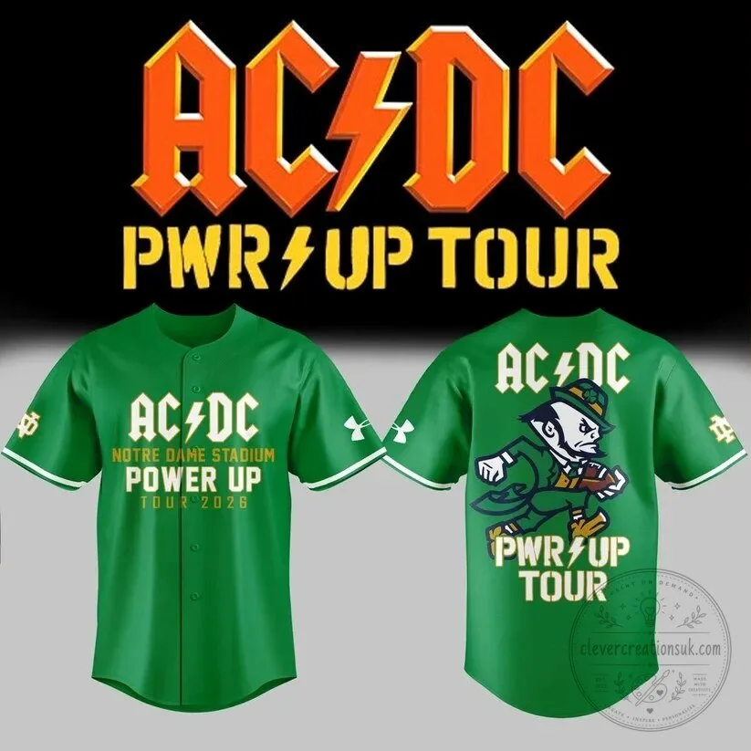 2026 Baseball Jersey for Notre Dame Football - AC/DC Power Up Tour Edition