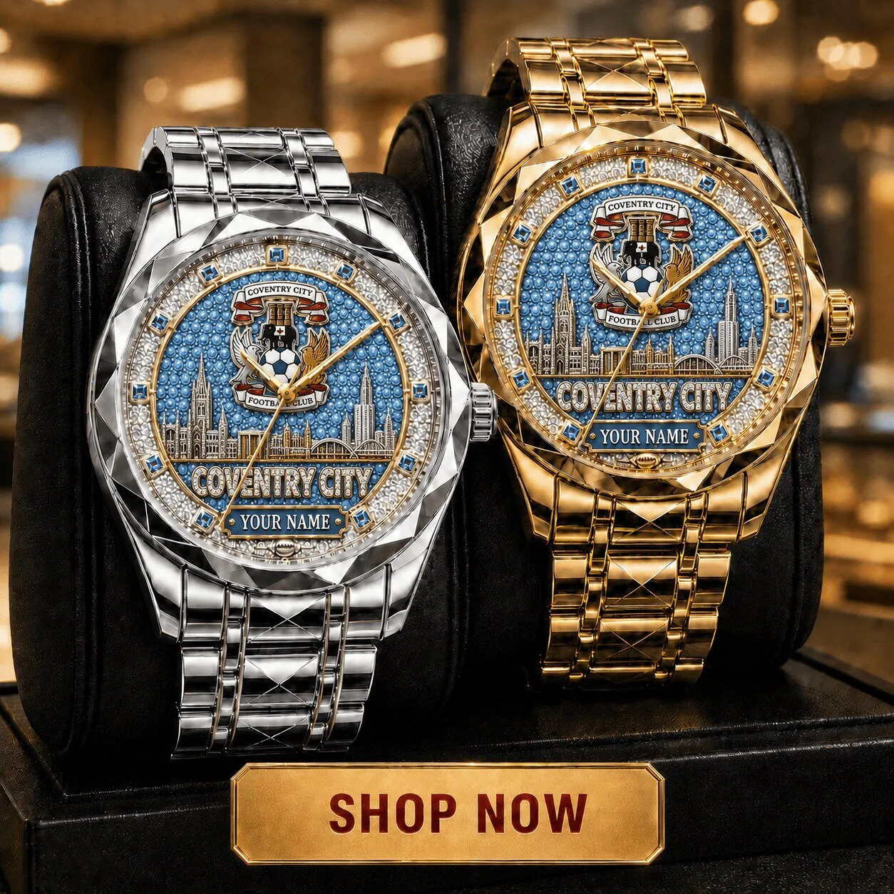 Coventry City Football Club Gold and Silver Tone Men's Luxury Custom Name Watch