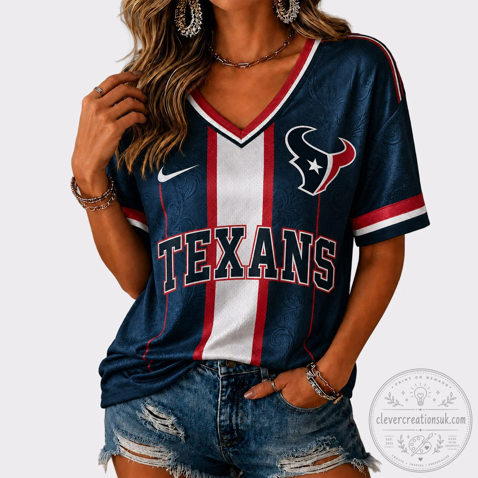 Houston Texans NFL Football Team V-Neck Short Sleeve Casual Fan T-Shirt
