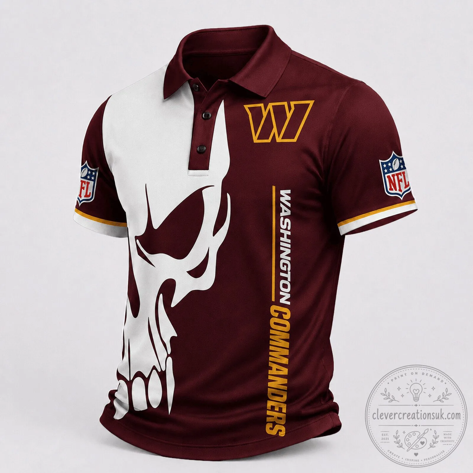 Washington Commanders Skull Game Day National Football League Polo Shirt