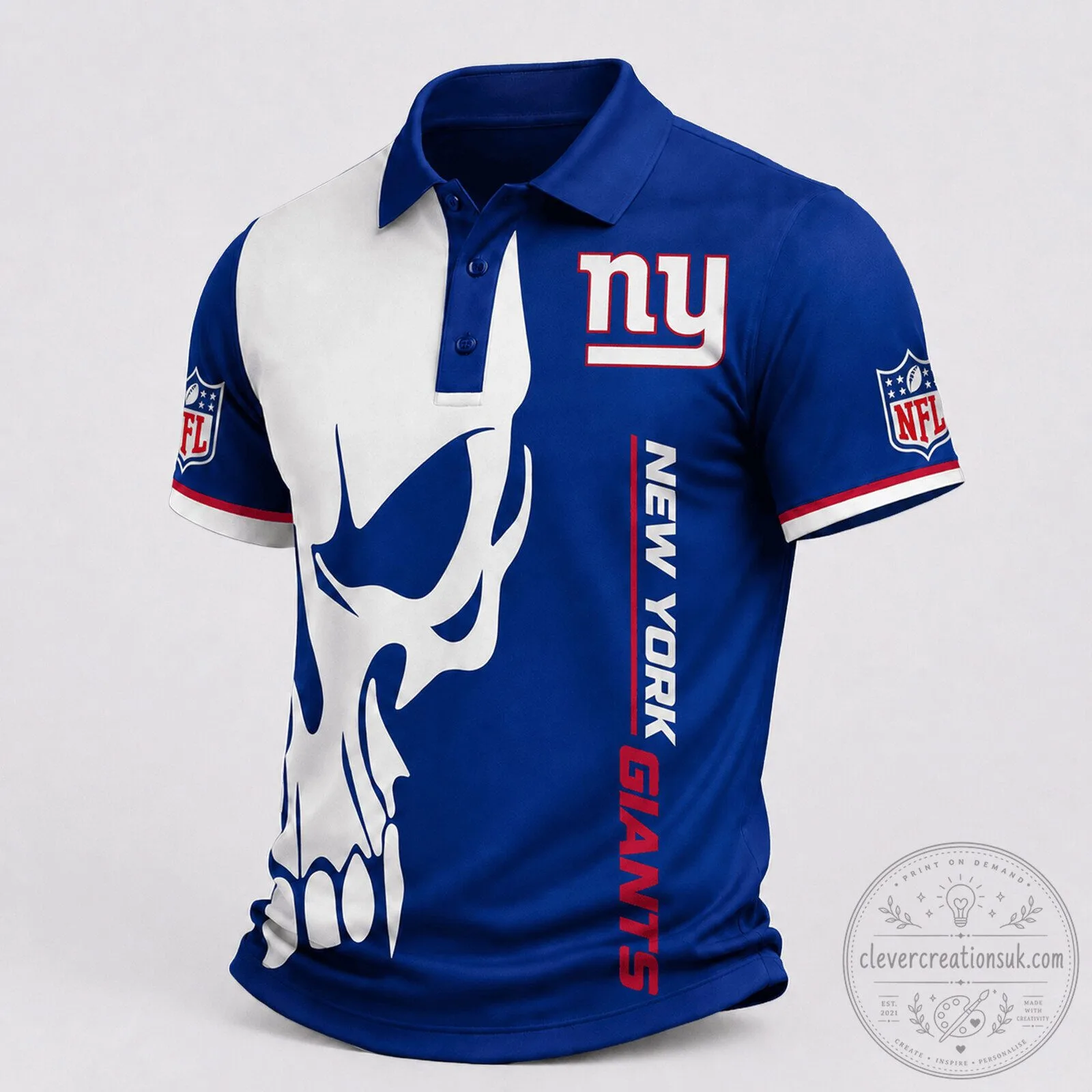 New York Giants Skull Design National Football League Polo Shirt