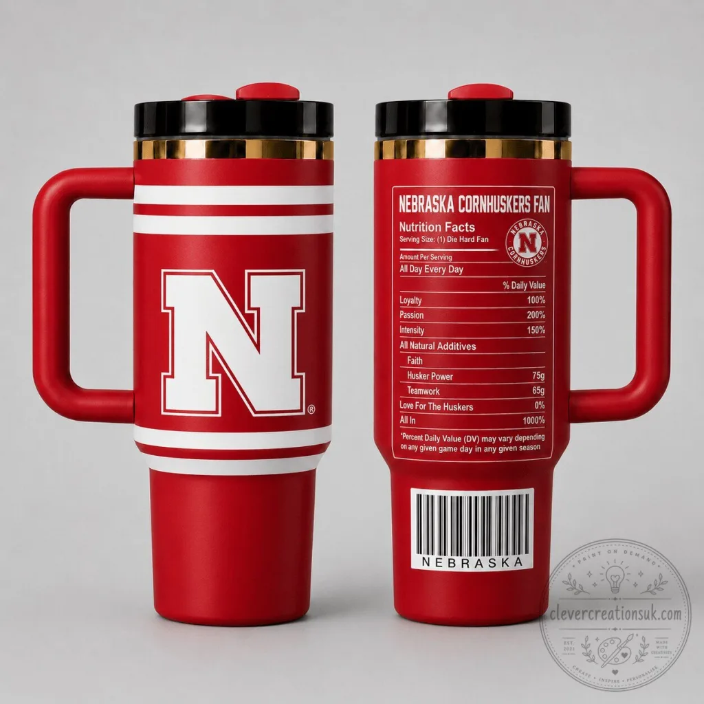 Nebraska Cornhuskers Fan Nutrition Facts Stainless Steel Tumbler with Handle