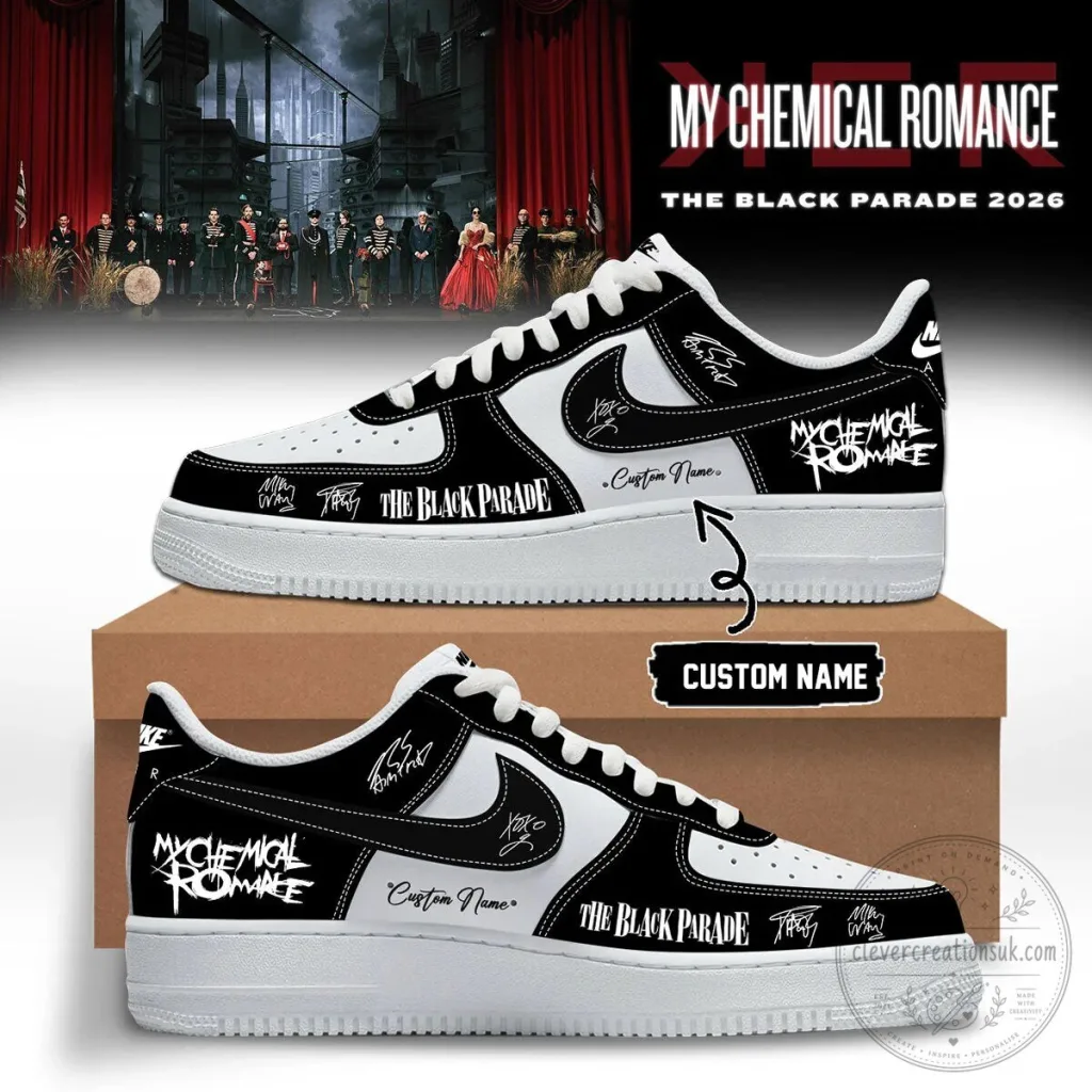 Custom Name Rock Band Shoes featuring My Chemical Romance's The Black Parade Custom Name Rock Band Shoes featuring My Chemical Romance's The Black Parade
