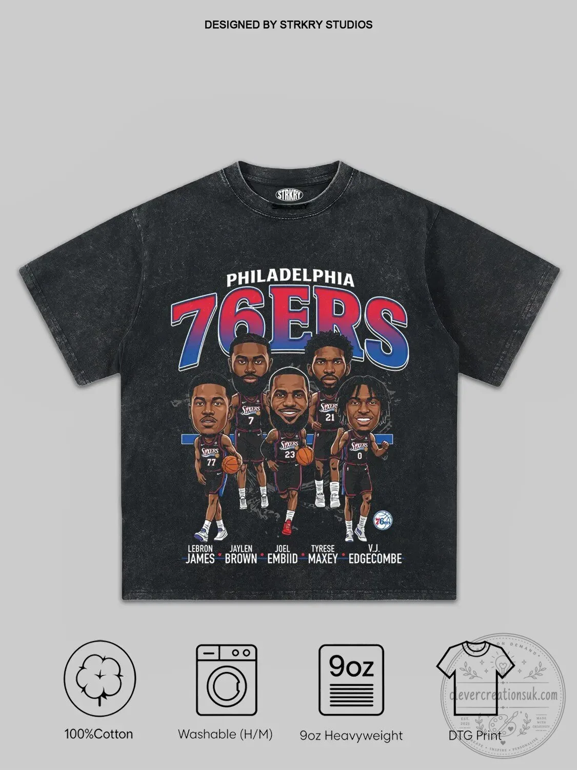 Philadelphia 76ers Basketball Team Caricature Washed T-Shirt