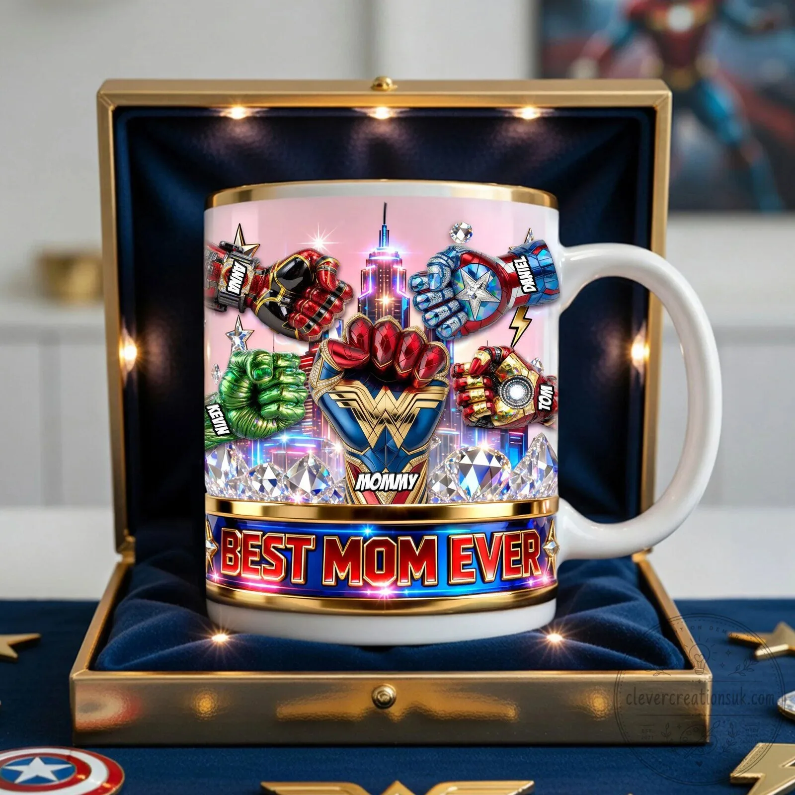 Personalized Best Mom Ever Superhero Fist Bump Coffee Mug for Mother's Day