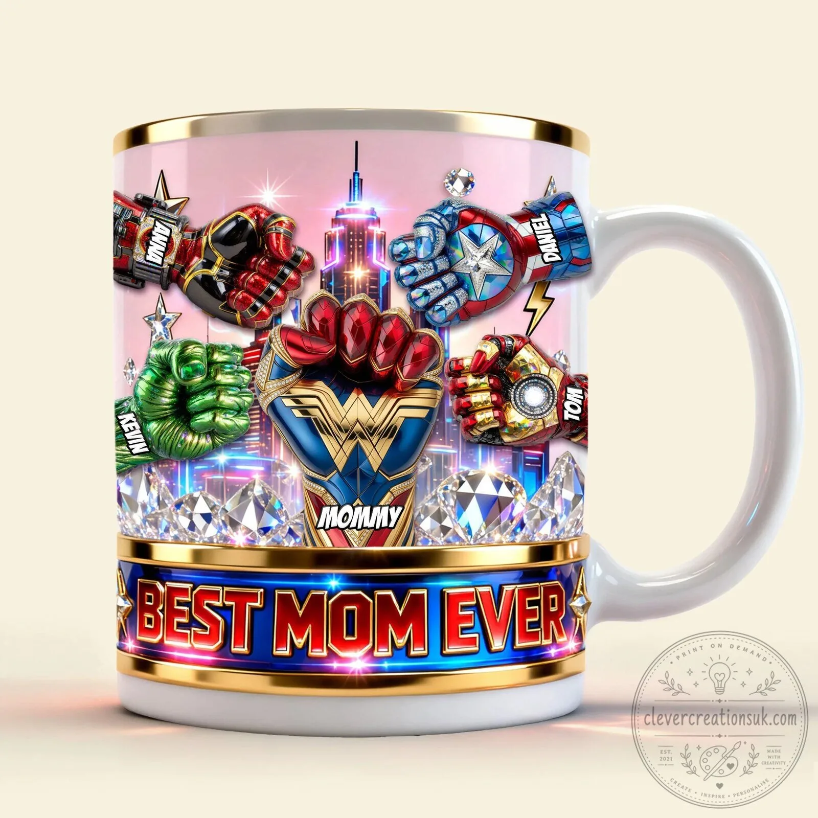 Personalized Best Mom Ever Superhero Fist Bump Coffee Mug for Mother's Day 9 Personalized Best Mom Ever Superhero Fist Bump Coffee Mug for Mother