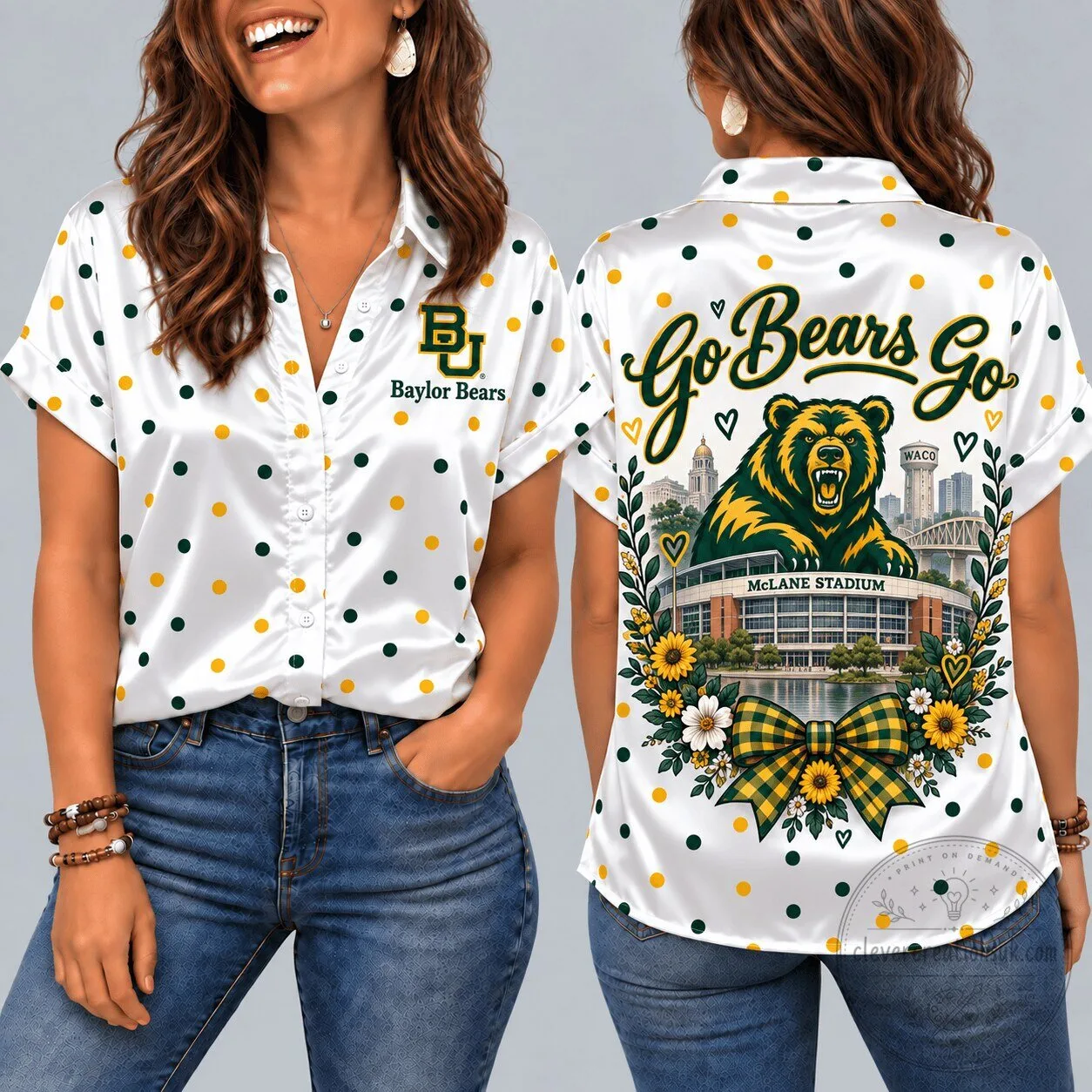 Baylor Bears Go Bears Go McLane Stadium Polka Dot Button Down Shirt