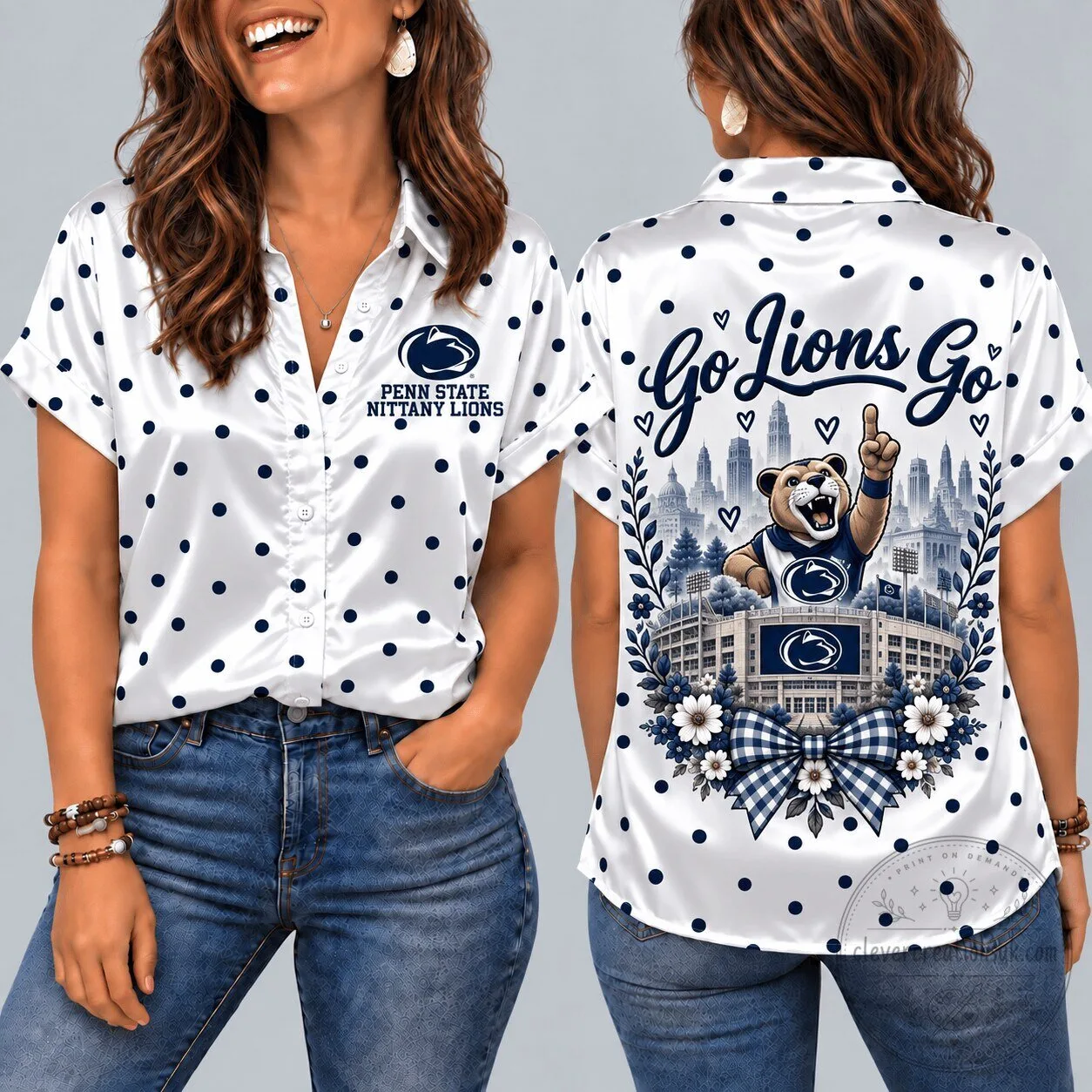 Penn State Nittany Lions Mascot Polka Dot Button Down Hawaiian Shirt