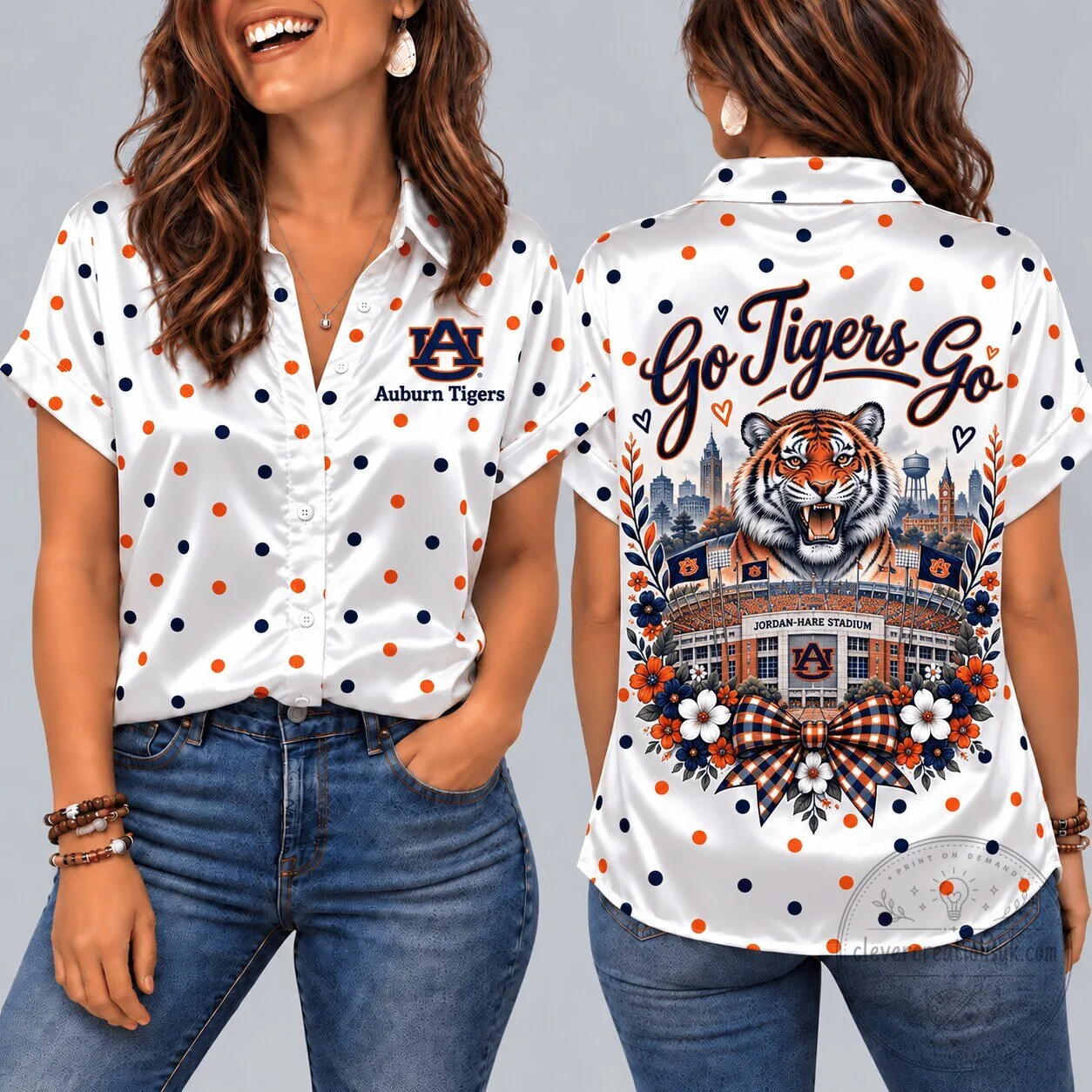 Auburn Tigers Jordan-Hare Stadium Mascot Polka Dot Button Down Shirt