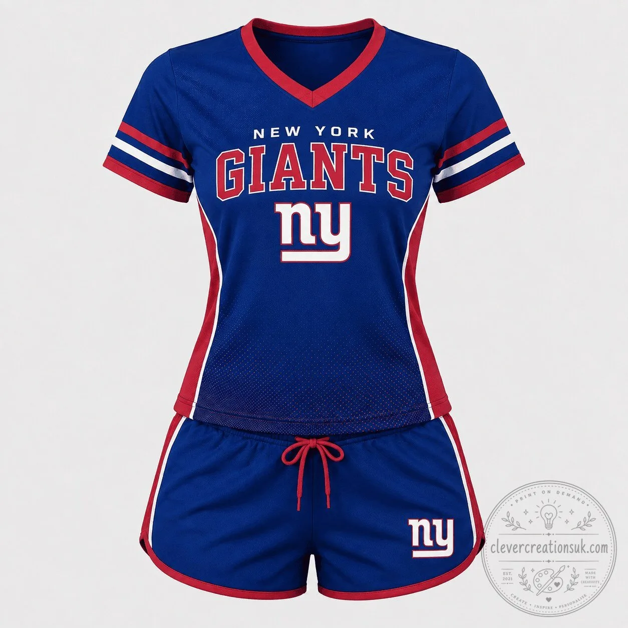 Women's Pajama Set with V-Neck Shirt and Shorts for New York Giants Football Team