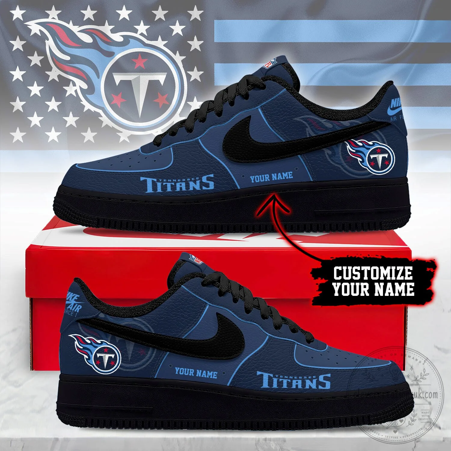 Tennessee Titans Custom Name National Football League Air Force One Shoes
