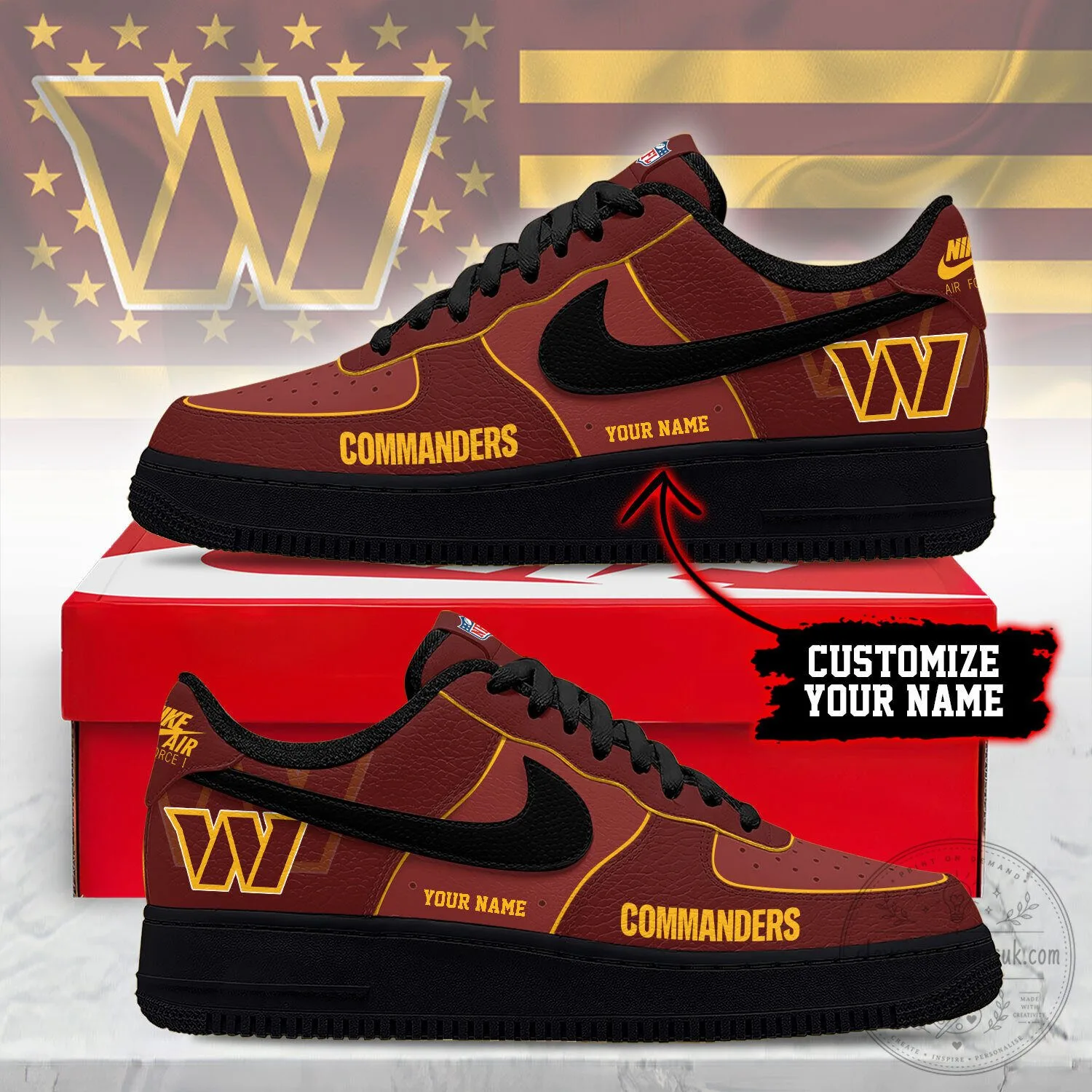 Custom Name Fan Shoes for Washington Commanders Football Team