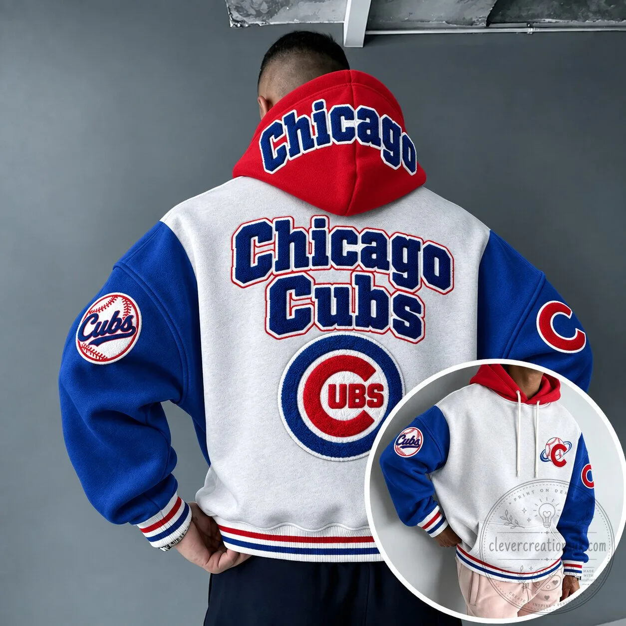 Chicago Cubs Baseball Team Logo Embroidered Varsity Hoodie