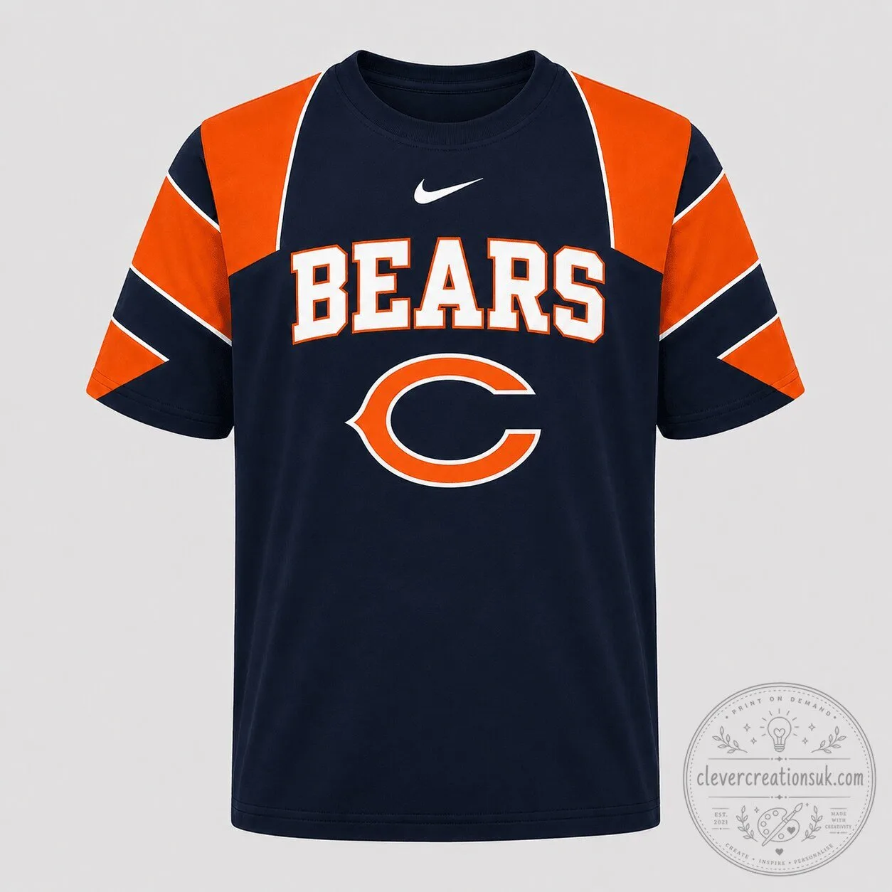 Chicago Bears Football Team Navy Blue and Orange Graphic T-Shirt
