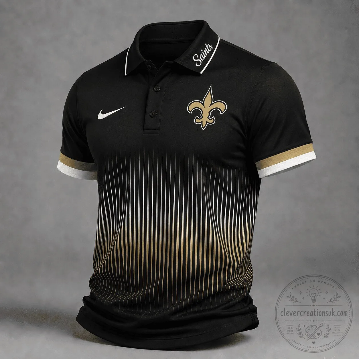 New Orleans Saints Gold Stripe Performance Polo Shirt