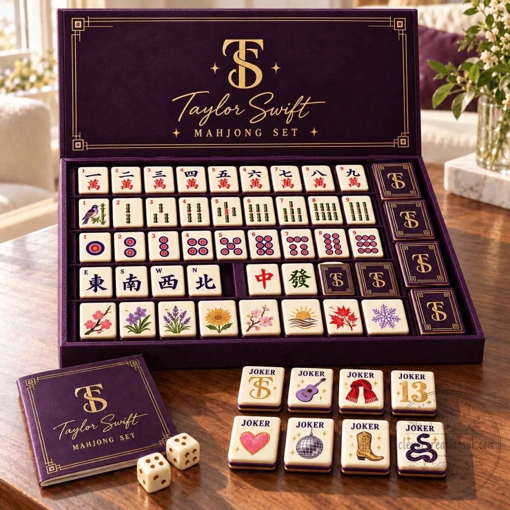 Taylor Swift Themed Mahjong Set with Custom Tiles and Storage Case Taylor Swift Themed Mahjong Set with Custom Tiles and Storage Case
