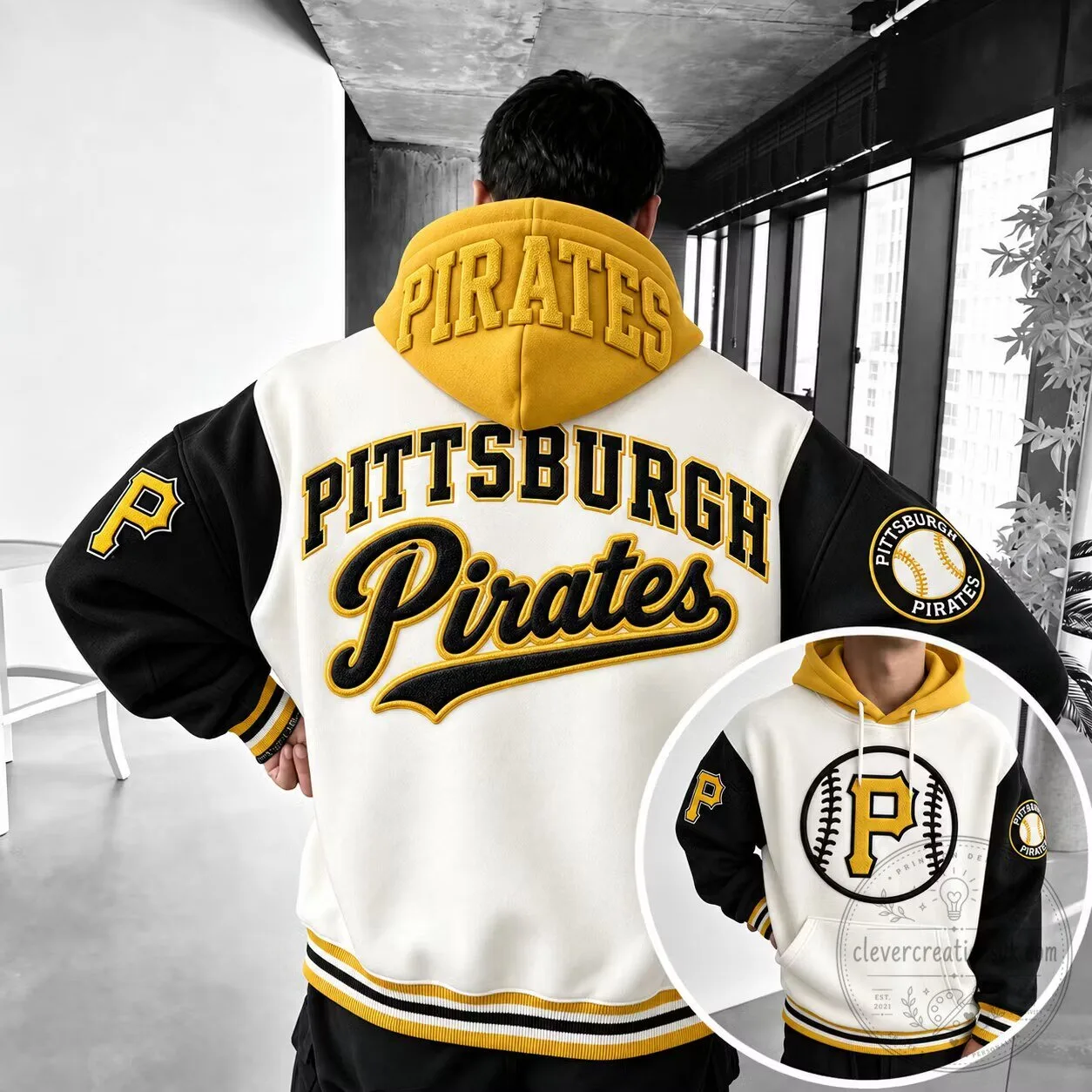 Pittsburgh Pirates Baseball Team Logo Embroidered Varsity Hoodie